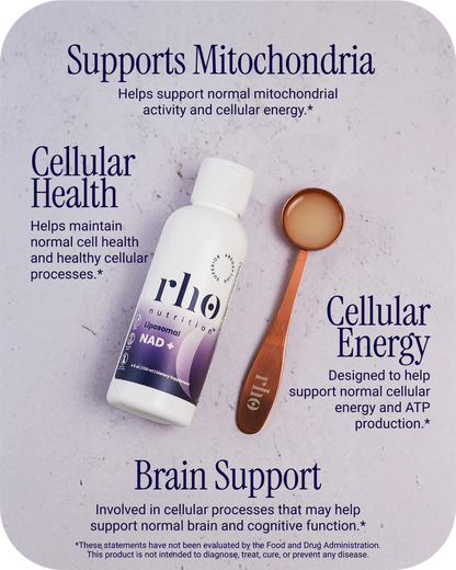 Rho Nutrition Liposomal NAD+ – Liquid Supplement Designed to Help Support Absorption – Active Form of NAD+ Helps Support Normal Cellular Health, Healthy Aging, Energy Metabolism and Overall Vitality