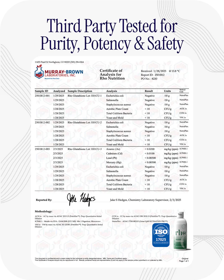 Rho Nutrition Liposomal Glutathione - Ultra High Absorption Liquid Glutathione Supplement - Supports Natural Detoxification, Immune System, Skin Health, Mental Clarity & Overall Well-Being