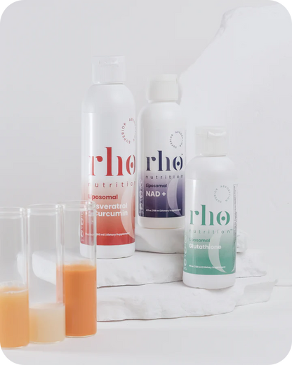 Rho Nutrition - Cellular Health Essentials Bundle – Liquid Liposomal Supplements for Healthy Aging & Cellular Support - NAD+, Curcumin + Resveratrol, & Glutathione (3 Pack)